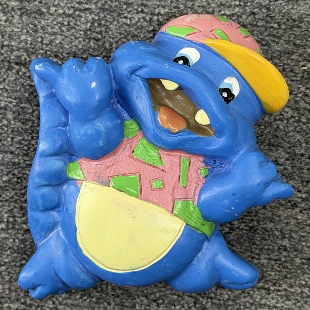 Vintage 90s Clay Dinosaur Dragon Fridge Magnet Retro Colorblock Radical Style